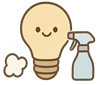 電球キャラとスプレーボトルのかわいい掃除アイコン