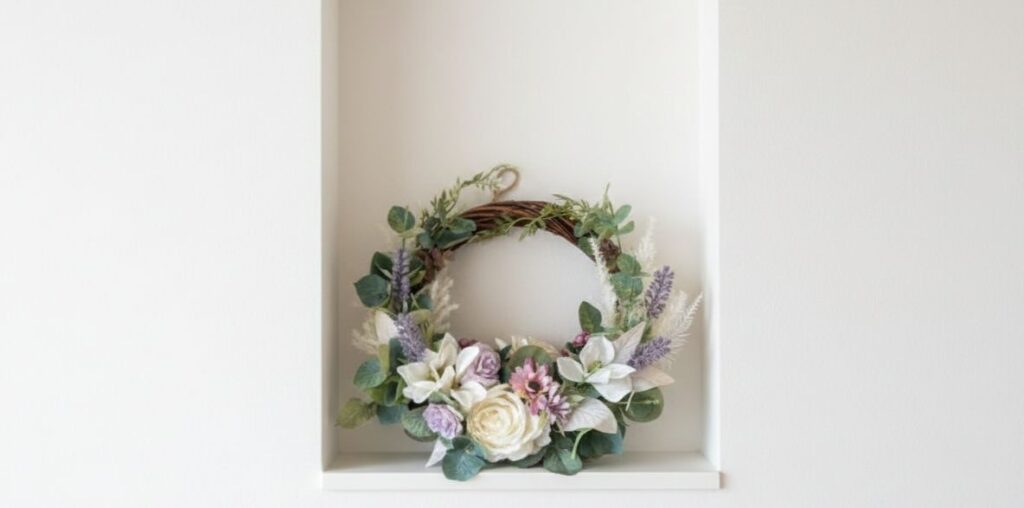 土台の半分だけに花材をあしらったハーフリース