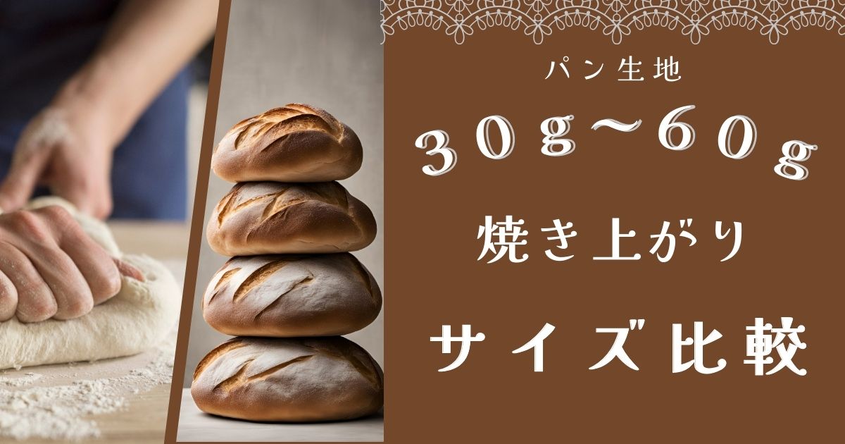 パン生地30g〜60gを焼き比べたサイズ比較のイメージ