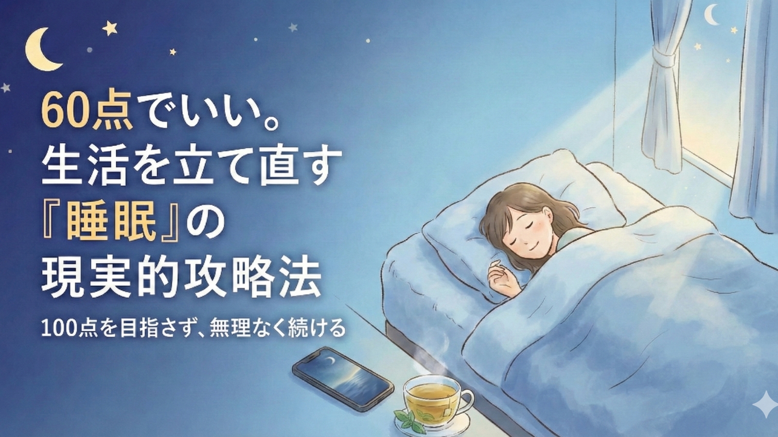 60点でいいと考え、無理なく睡眠から生活を立て直すイメージ
