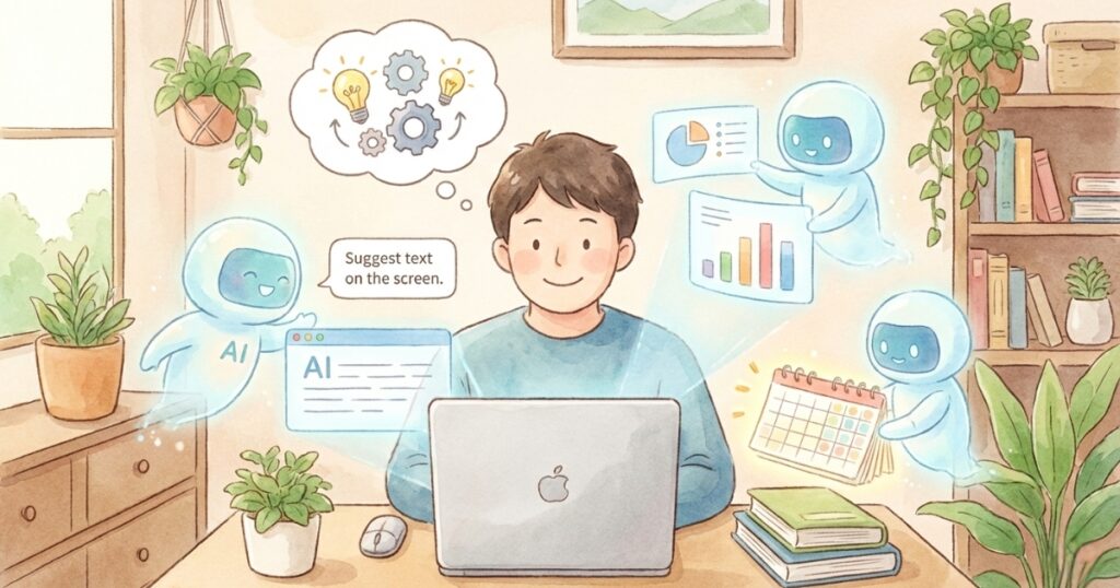 AIが文章作成や考えをサポートしてくれる様子を表したイメージ画像