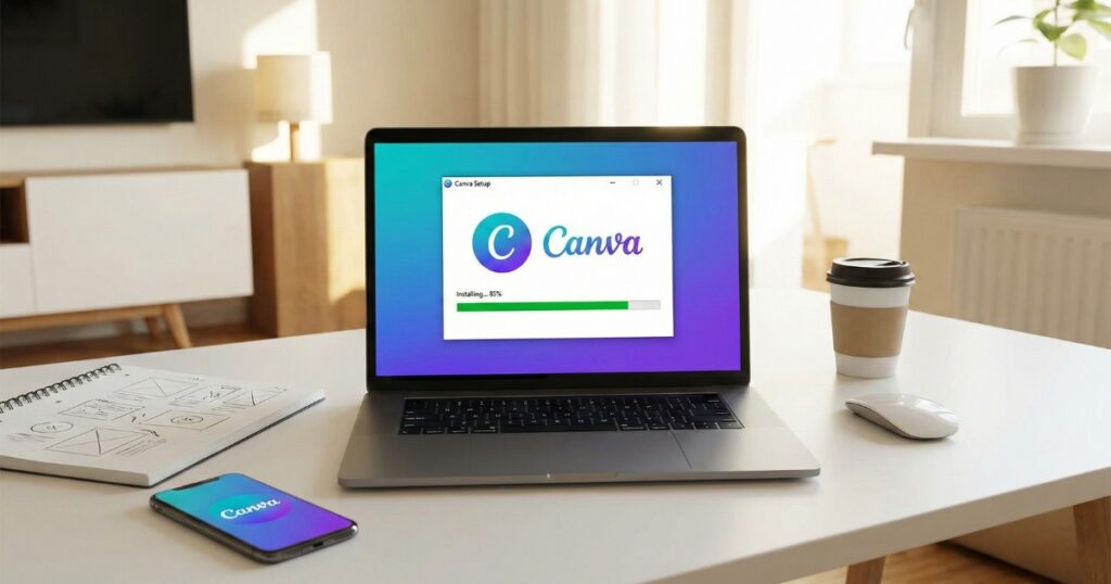 CanvaのPC版アプリをインストールしている画面のイメージ画像