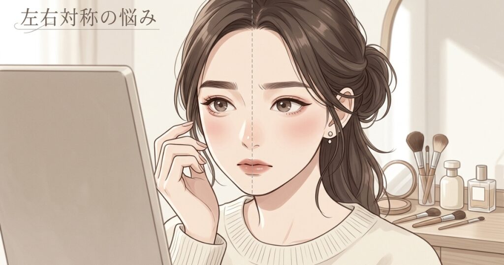 顔の左右差に悩みメイクバランスを確認する女性のイメージ