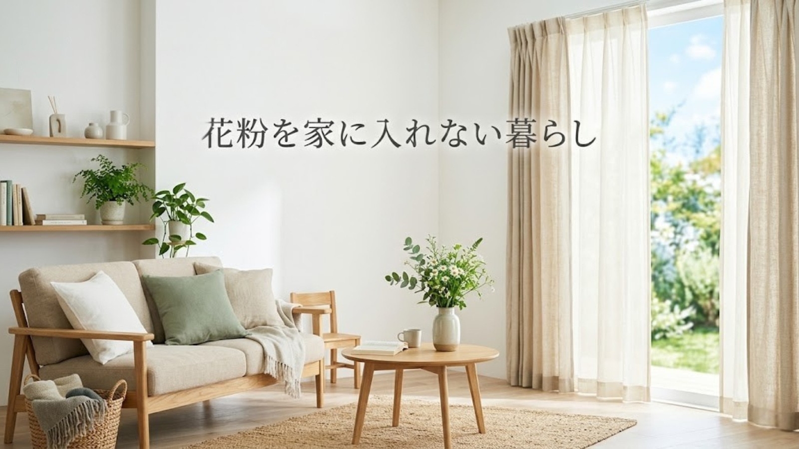 花粉を家に入れない暮らしをイメージしたナチュラルなリビング