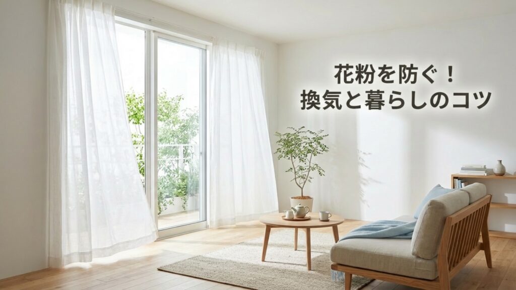 花粉を防ぐための換気と暮らしのコツをイメージした明るいリビング