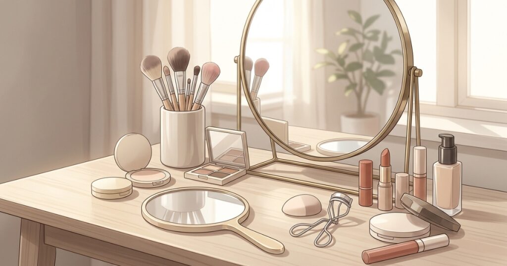 左右差メイク調整に使うメイク道具のイメージ