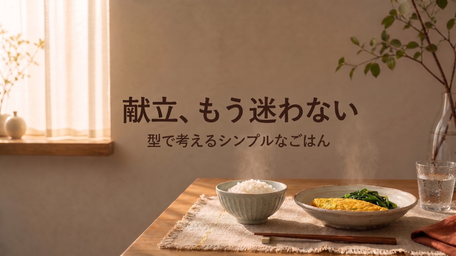 毎日の献立に悩まないシンプルな夕食イメージ（ご飯とおかずの食卓）