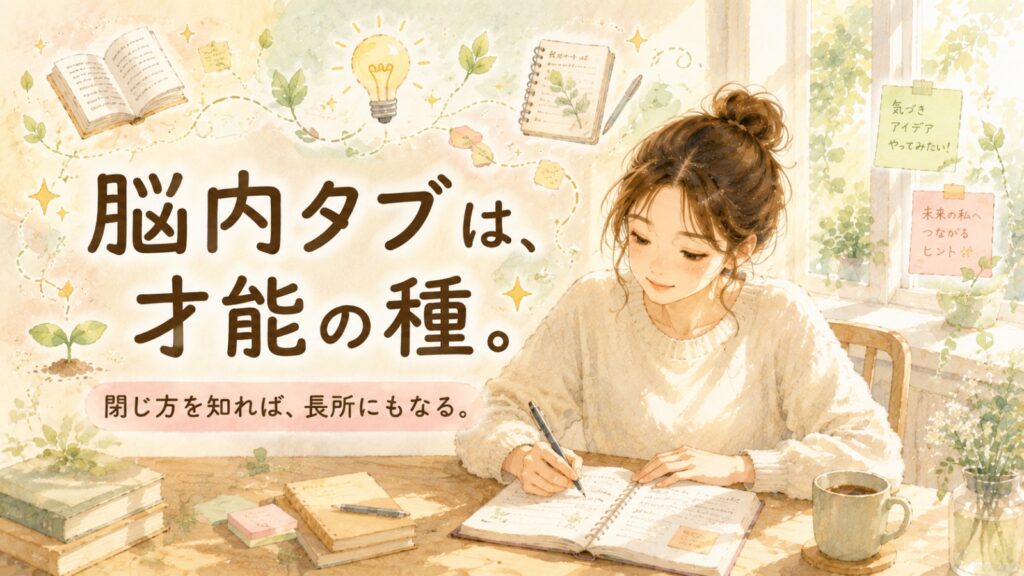 脳内タブ開きっぱなし状態の長所や可能性を表現した前向きなイラスト