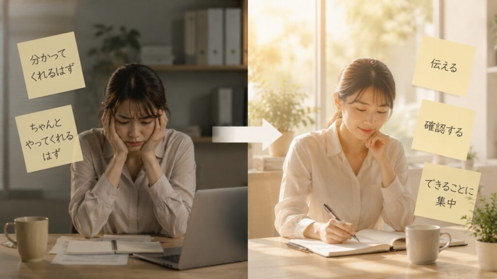相手への期待を手放し、自分ができることに集中する考え方のイメージ
