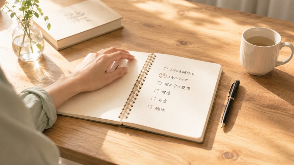 やることを書き出し、本当に優先したいことを選ぶチェックリストのイメージ