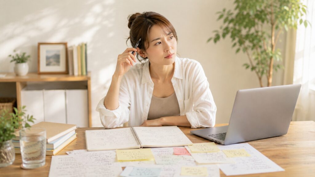 話の内容を理解しようと考えている女性