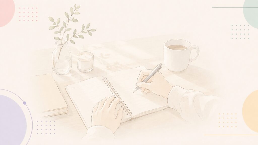 ノートに考えを書き出し、自分の思い込みを見つめ直す様子